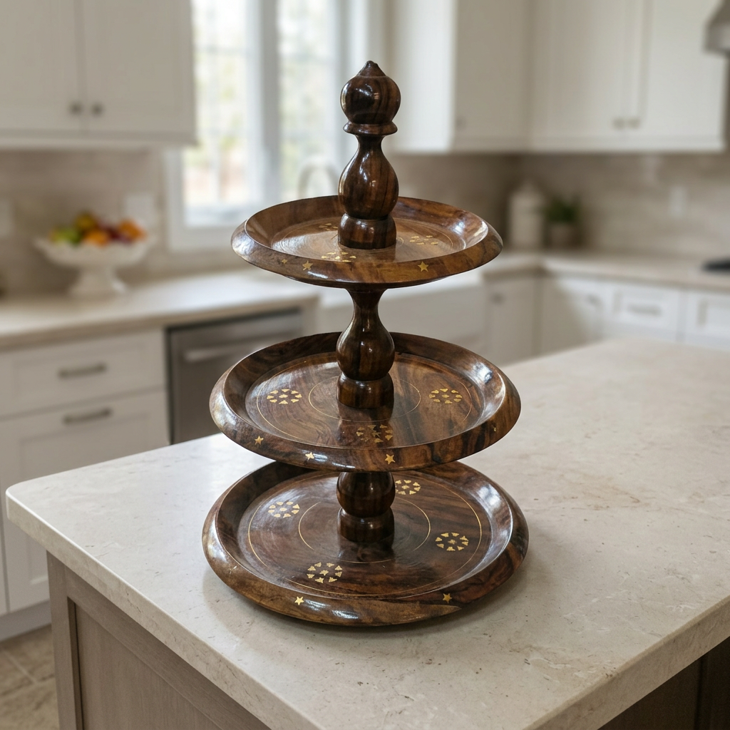 3-Tier Wooden Display Stand with Gold-Tone Details | Happy Gift