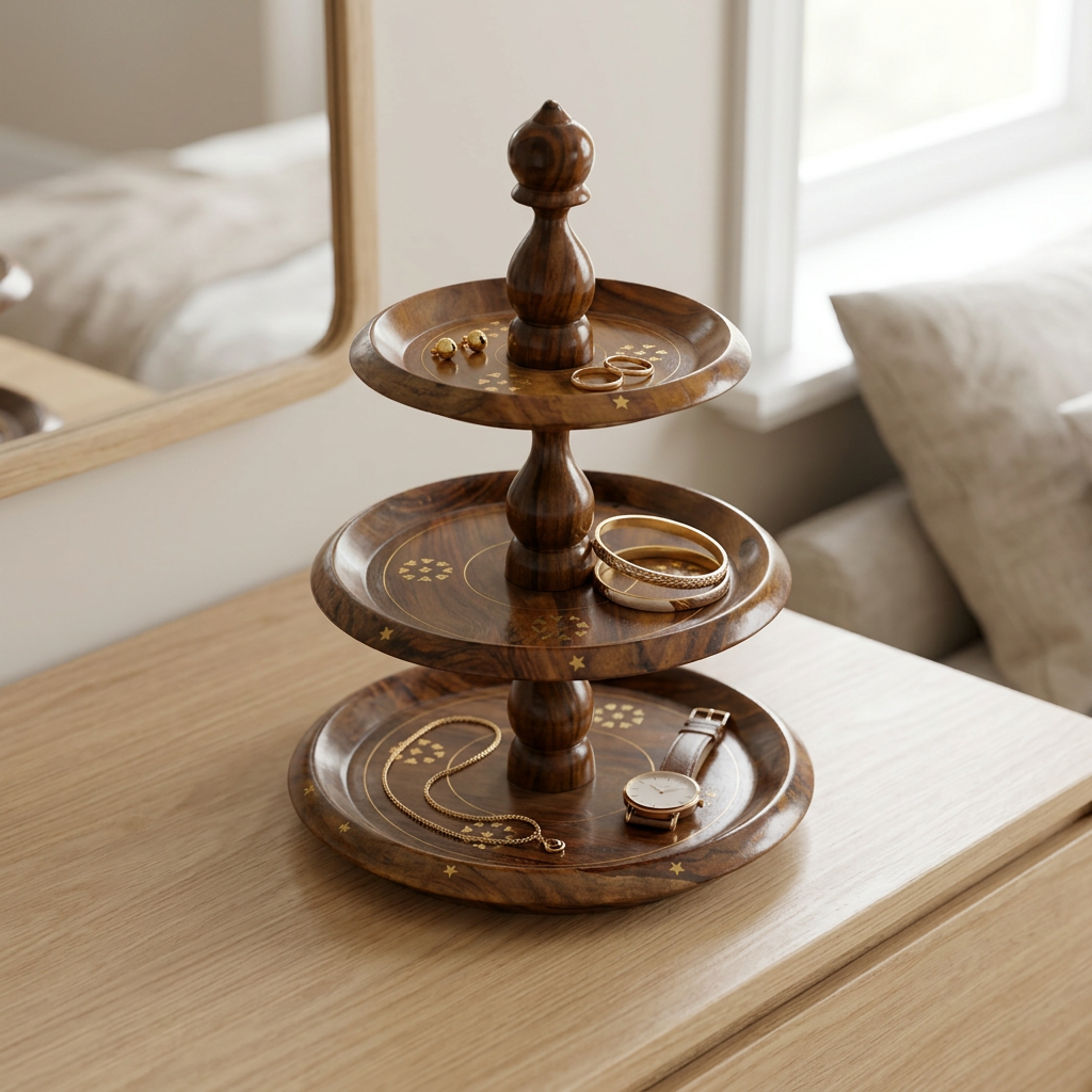 3-Tier Wooden Display Stand with Gold-Tone Details | Happy Gift