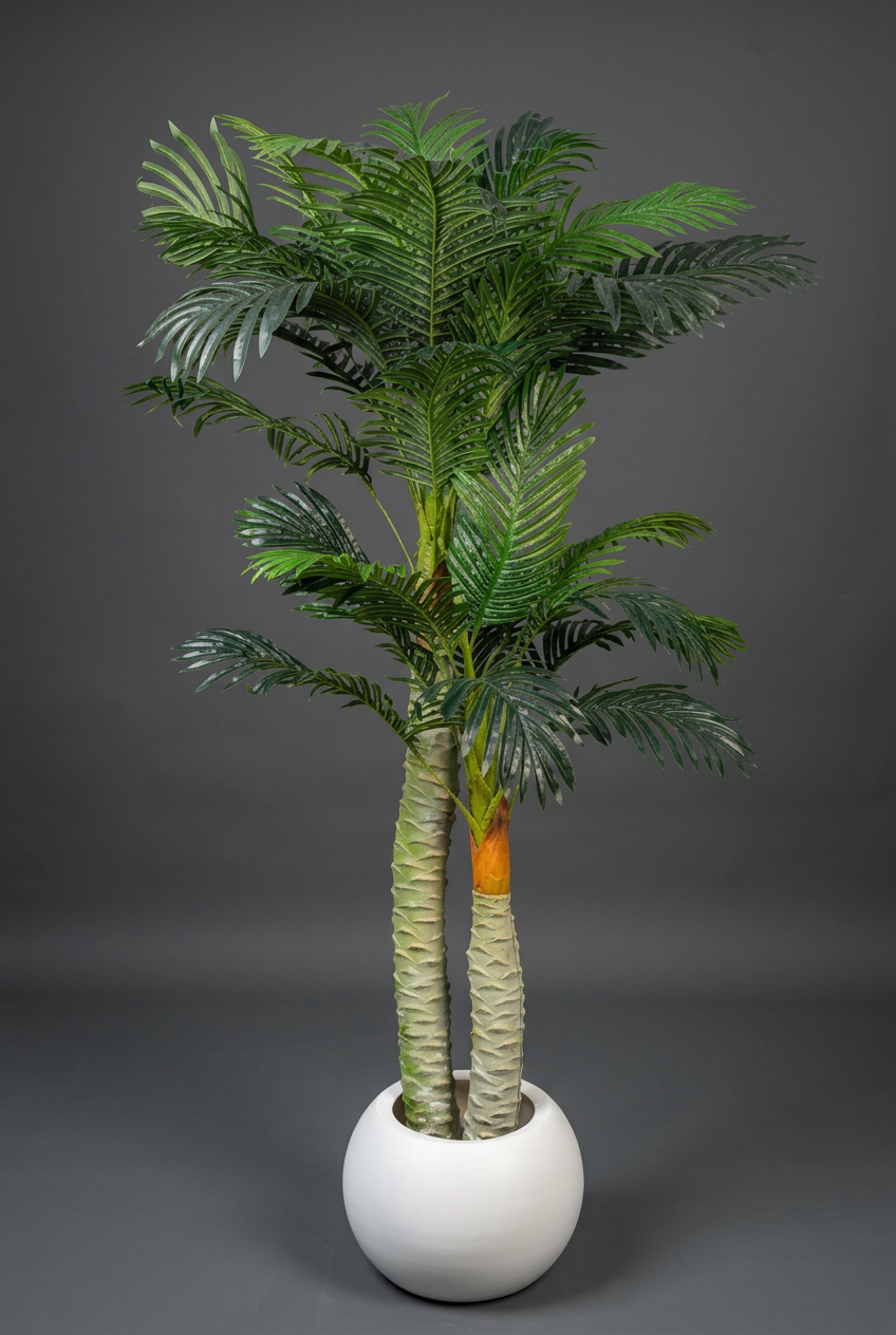 Two-Trunk Decorative Palm in White Planter | Happy Gift