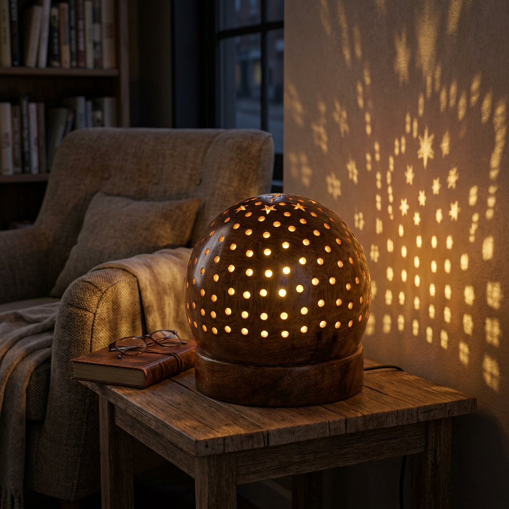 Brown Perforated Dome Table Lamp | Happy Gift