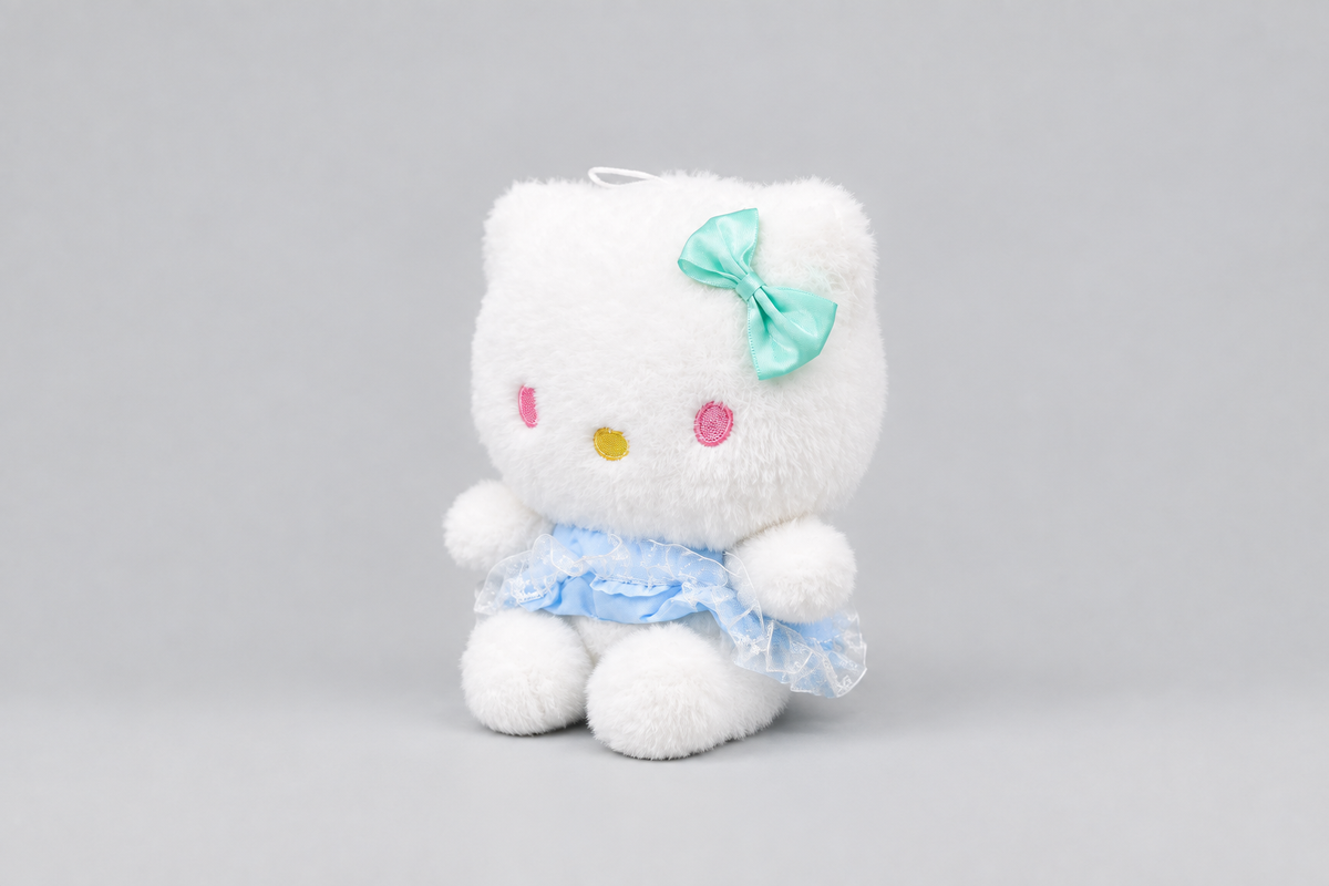 25CM White Plush Cat Soft Toy with Mint Green Bow | Happy Gift
