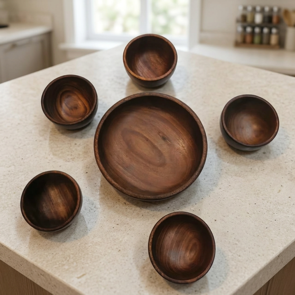 Dark Wooden Bowl Set of 6 – Large & Small Bowls | Happy Gift