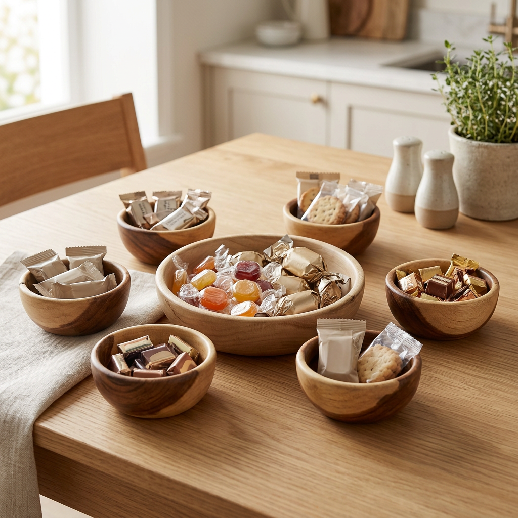 Wooden Bowl Set of 7 – Large Bowl & 6 Small Bowls | Happy Gift