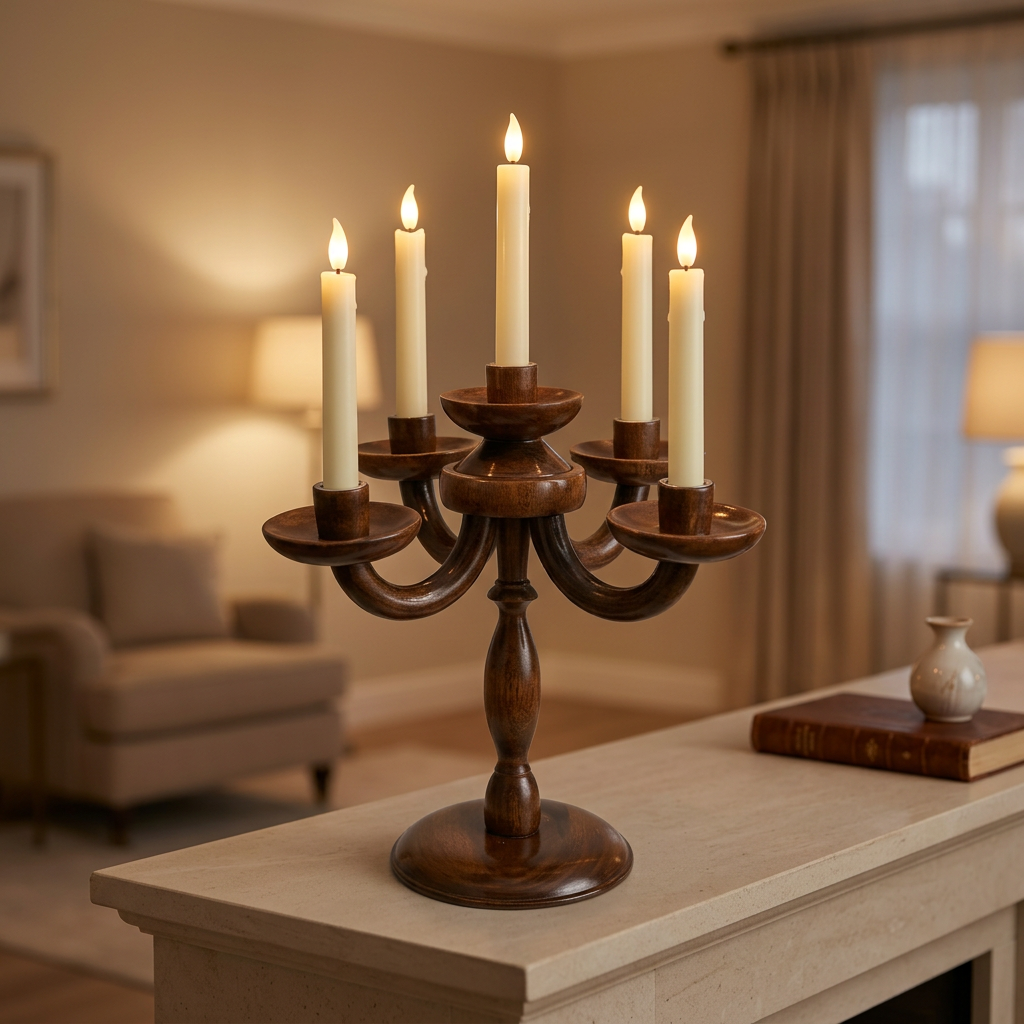 5-Arm Wooden Candle Stand for Home Décor | Happy Gift