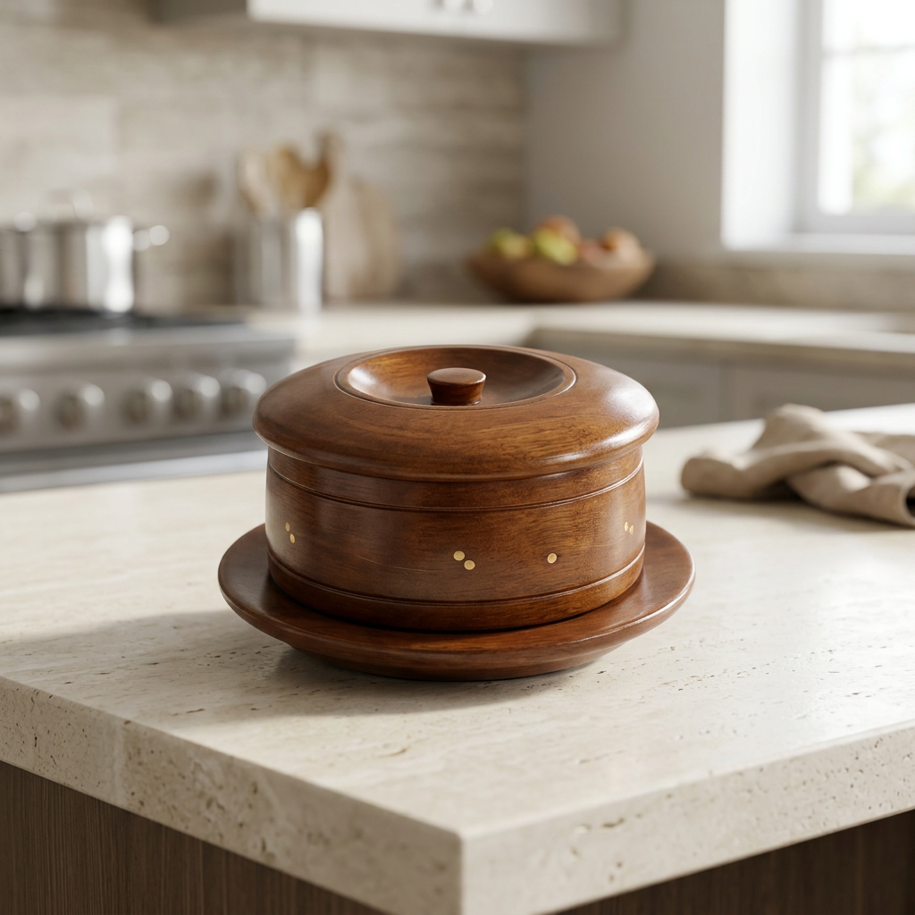 Round Wooden Container with Lid & Matching Plate | Happy Gift