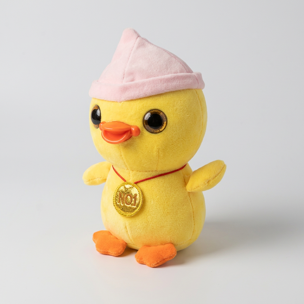 25 CM Yellow Duck Plush Toy with Pink Hat & Gold Medal | Happy Gift