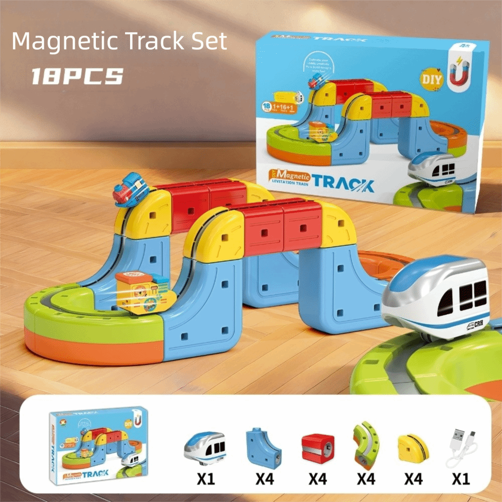 Magnetic Track Set - DIY Levitation Tram & Multi-Level Building Blocks Toy With Mini Trains for Kids