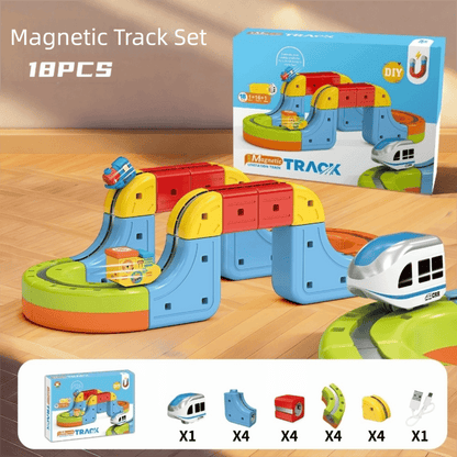 Magnetic Track Set - DIY Levitation Tram & Multi-Level Building Blocks Toy With Mini Trains for Kids