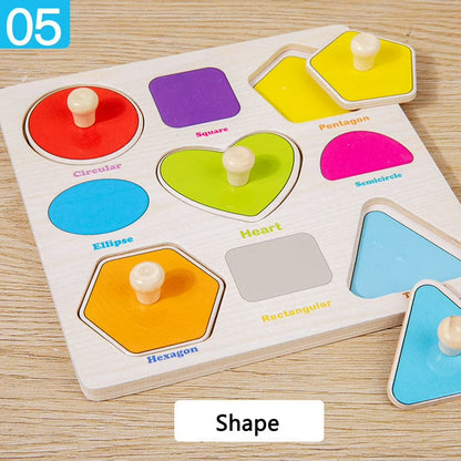 Wooden Geometry Puzzle – 9-Piece Peg Board for Shape Matching, Color Learning & Motor Skills