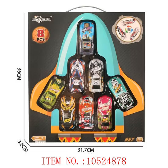 8-Piece Mega Racing Car Set with Pull-Back Action - Rocket-Themed Collector Box