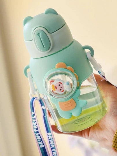 Cute Cartoon Animal Kids Water Bottle with Straw – Mint Green