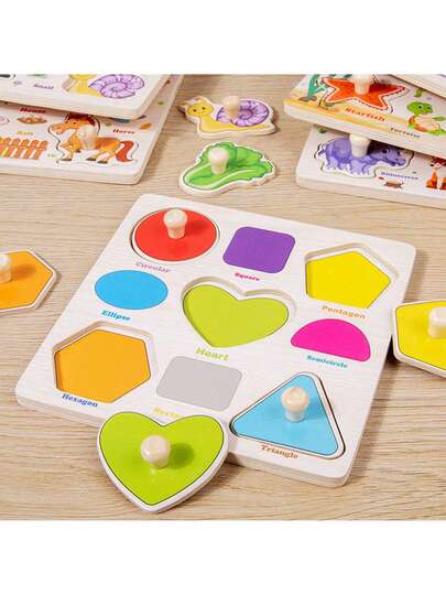 Wooden Geometry Puzzle – 9-Piece Peg Board for Shape Matching, Color Learning & Motor Skills