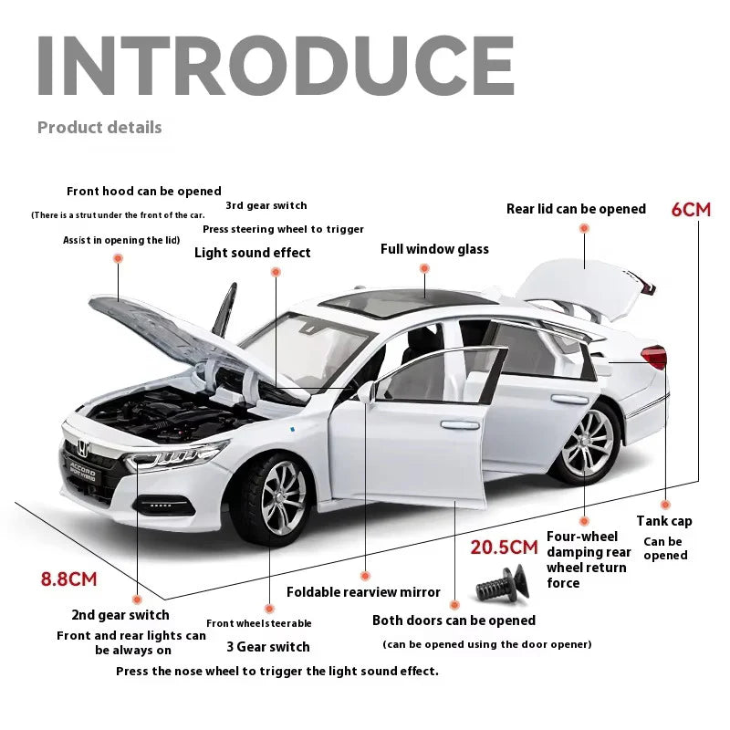 1:24 Scale Honda Accord Sport Hybrid Diecast Model Car – Red