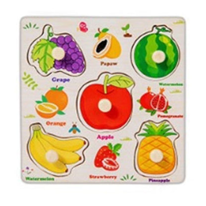 Garden Fresh Fruit Peg Puzzle – 9-Piece Wooden Learning Board for Vocabulary, Color Matching & Fine Motor Skills