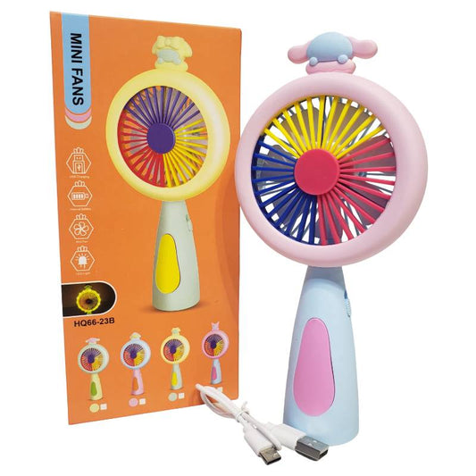 Cute Cartoon LED Mini Fan – USB Rechargeable Portable Cooler