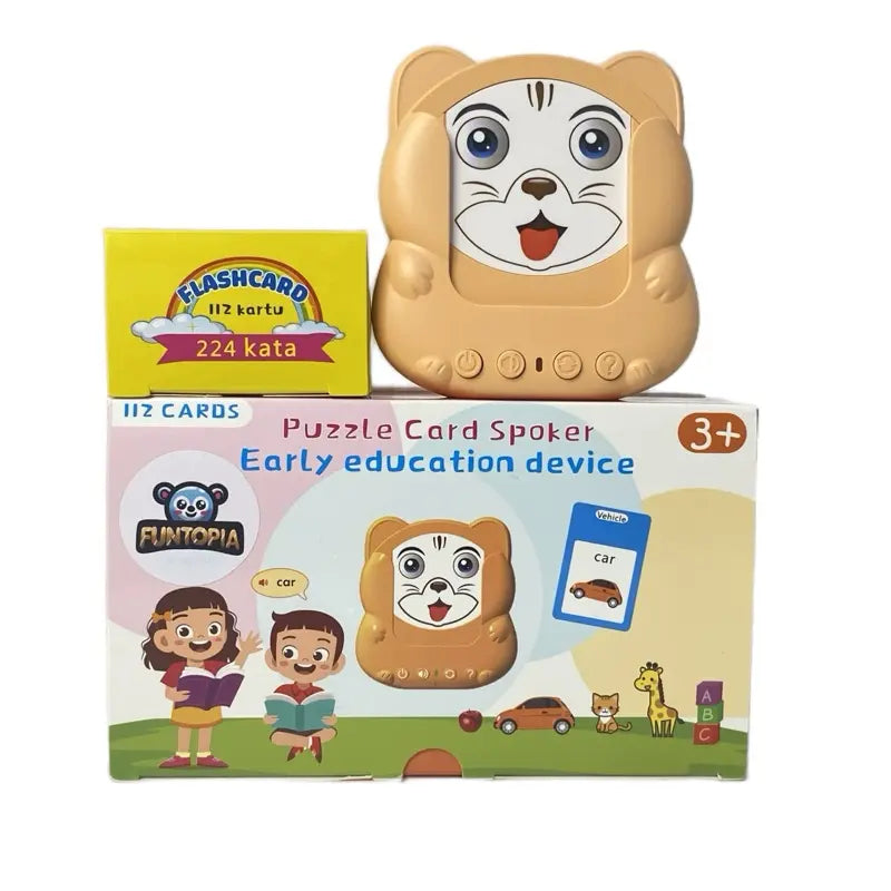 Funtopia Puzzle Card Spoker – Early Education Device with 112 Flashcards (224 Words) for Kids 3+