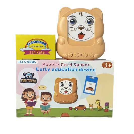Funtopia Puzzle Card Spoker – Early Education Device with 112 Flashcards (224 Words) for Kids 3+