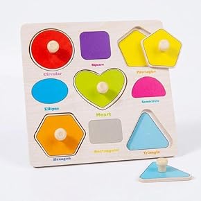 Wooden Geometry Puzzle – 9-Piece Peg Board for Shape Matching, Color Learning & Motor Skills