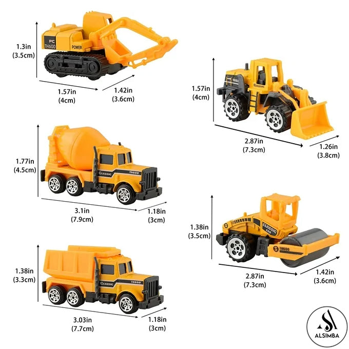 7-Piece Die-Cast Metal Construction Action Team Playset with Truck Trailer