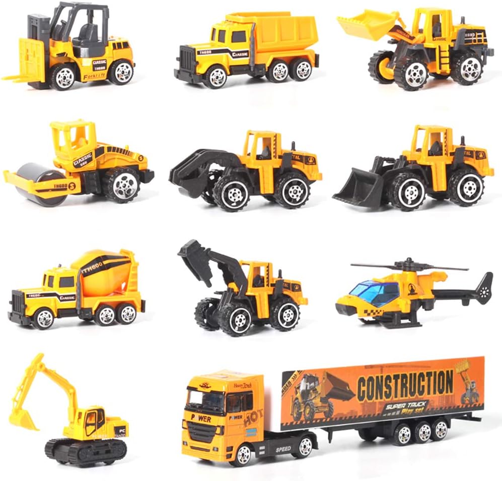7-Piece Die-Cast Metal Construction Action Team Playset with Truck Trailer