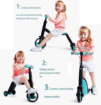 3-in-1 Kids Transforming Scooter & Balance Bike | 4-Level Adjustable Height, Light-Up PU Wheels, & Lean-to-Steer for Toddlers