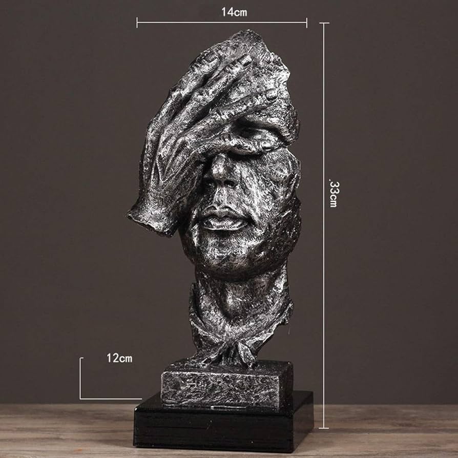 Abstract "Silent Face" Sculpture – Bronze Hand Over Face Statue (33cm)