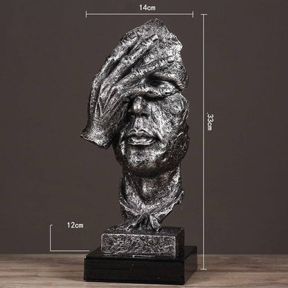 Abstract "Silent Face" Sculpture – Bronze Hand Over Face Statue (33cm)