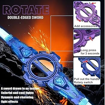 Rotate Double-Edged Sword Toy with 360° Rotation, Lights & Fire Effect