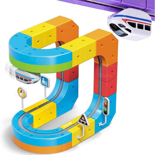 Magnetic Railcar Set - 16-Piece 3D DIY Track Toy With High-Intensity Magnetic Connections & Micro-Trains