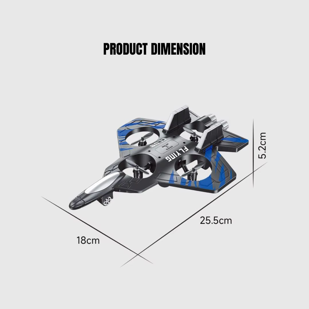 Thunder Charge VTOL RC Flying Fighter Drone – 2.4GHz Remote Control, LED Lights (Blue)