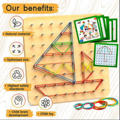 Montessori Wooden GeoBoard – Creative Rubber Band Puzzle