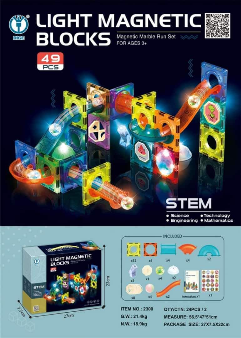 Magnetic Blocks Marble Run STEM Light (49-Piece)
