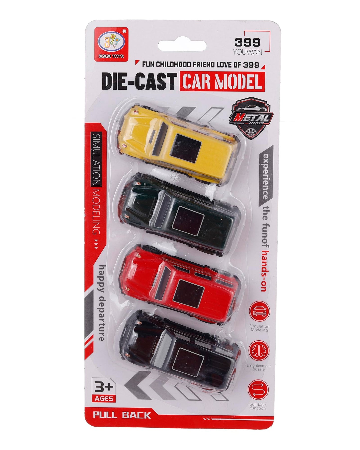 4-Pack Die-Cast Metal Pull Back Car Model Set – Fun Toys for Ages 3+