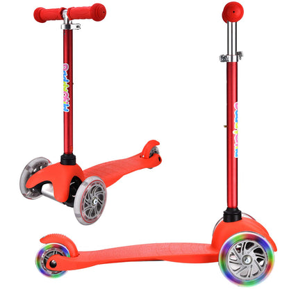 3-Wheel Kids Scooter with LED Light-Up Wheels – Red