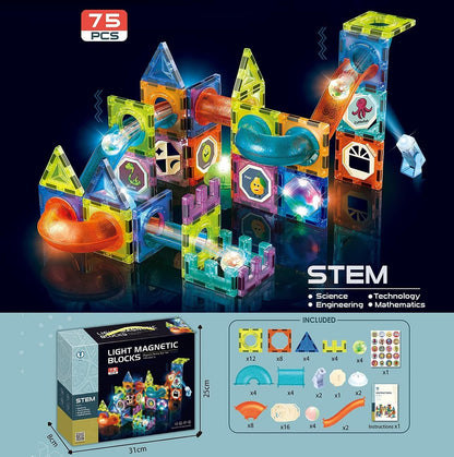 Magnetic Blocks Marble Run STEM Light (75-Piece)
