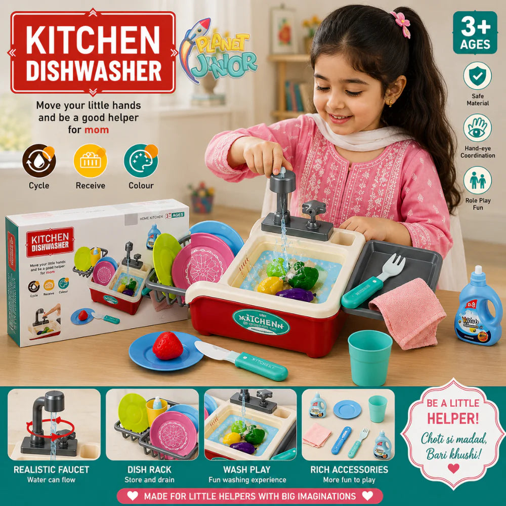 Kids Kitchen Sink Toy with Real Running Water – Educational Dishwasher Playset for Toddlers (Ages 3+)