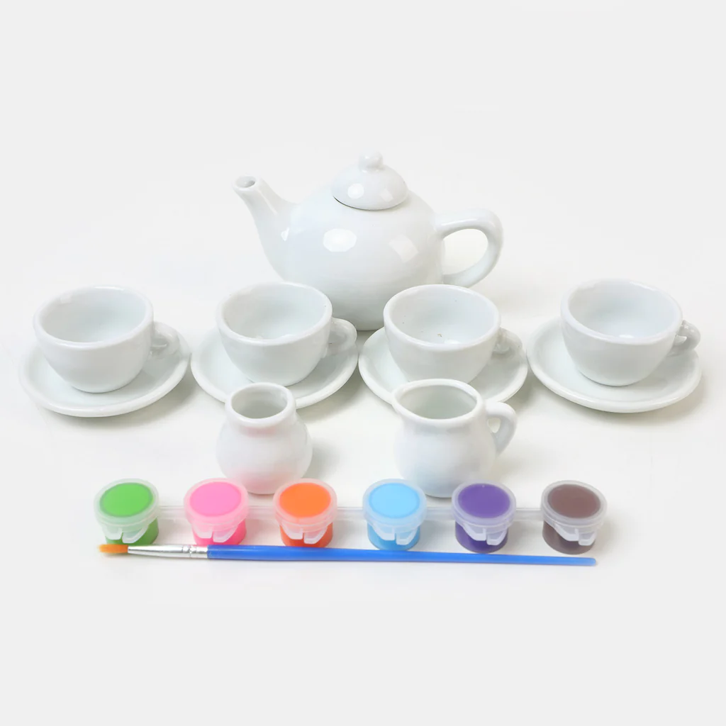 Ceramic Tea Set – 14pc DIY Arts & Crafts Kit for Kids