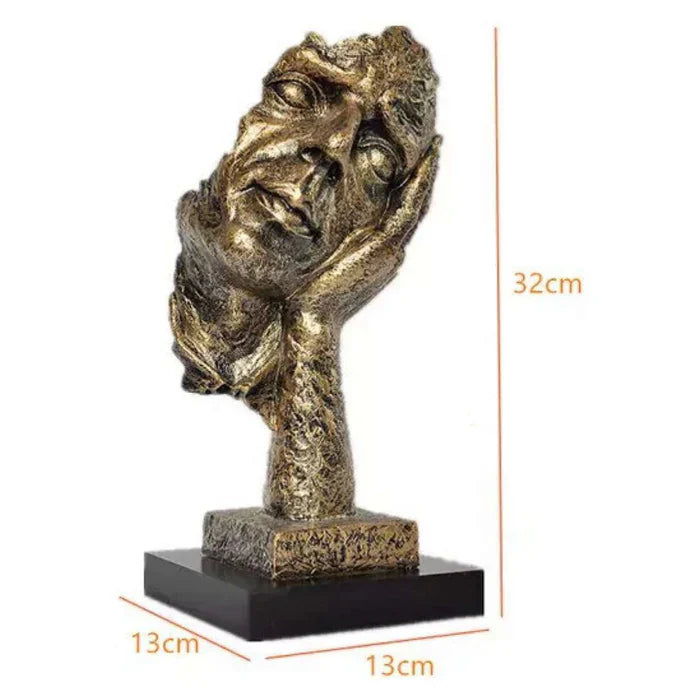 Abstract "Silent Face" Sculpture – Bronze Hand Over Face Statue (33cm)