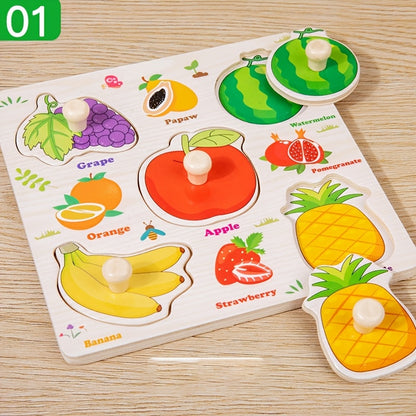 Garden Fresh Fruit Peg Puzzle – 9-Piece Wooden Learning Board for Vocabulary, Color Matching & Fine Motor Skills