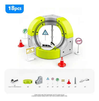 Fun Track Car Cube Track - 18-Piece DIY Loop Track Toy With USB Rechargeable Train & Accessories