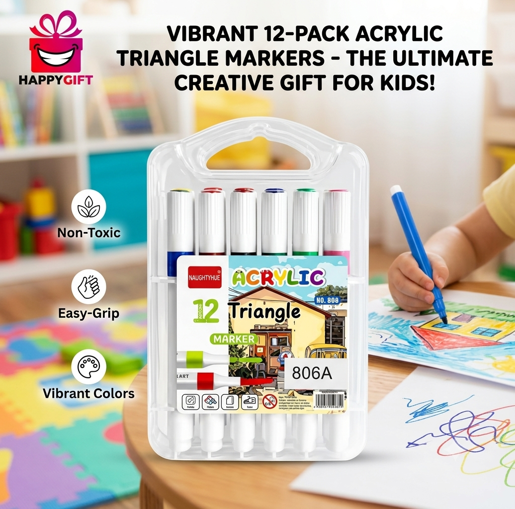 Unleash Creativity! 12-Pack Acrylic Triangle Markers – The Ultimate Gift for Kids!