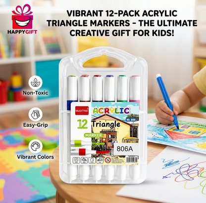 Unleash Creativity! 12-Pack Acrylic Triangle Markers – The Ultimate Gift for Kids!