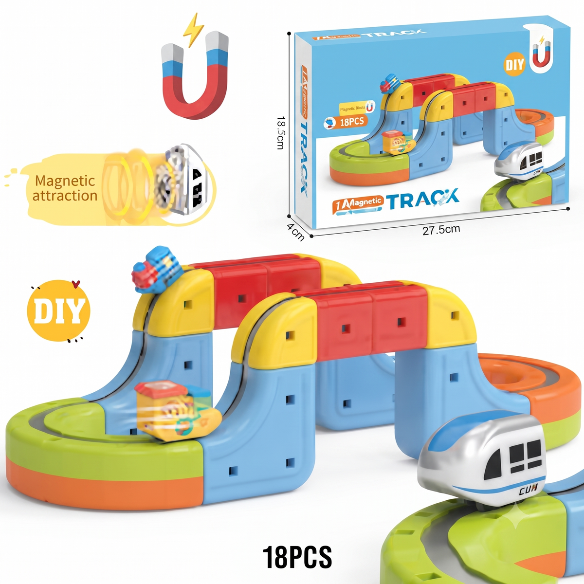 Magnetic Track Set - DIY Levitation Tram & Multi-Level Building Blocks Toy With Mini Trains for Kids