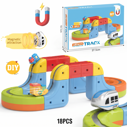 Magnetic Track Set - DIY Levitation Tram & Multi-Level Building Blocks Toy With Mini Trains for Kids