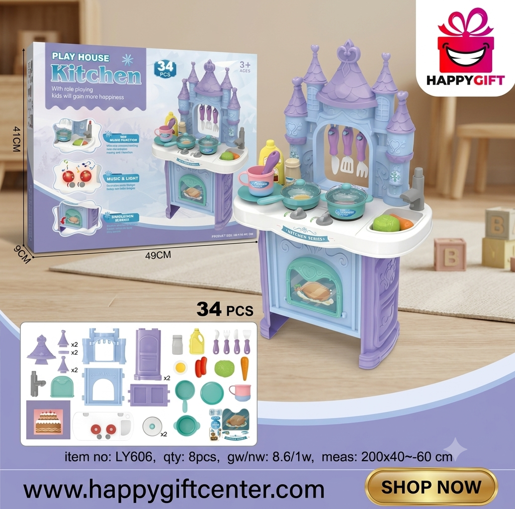 Play House Kitchen Series – 34-Piece Interactive Castle-Themed Cooking Set for Kids