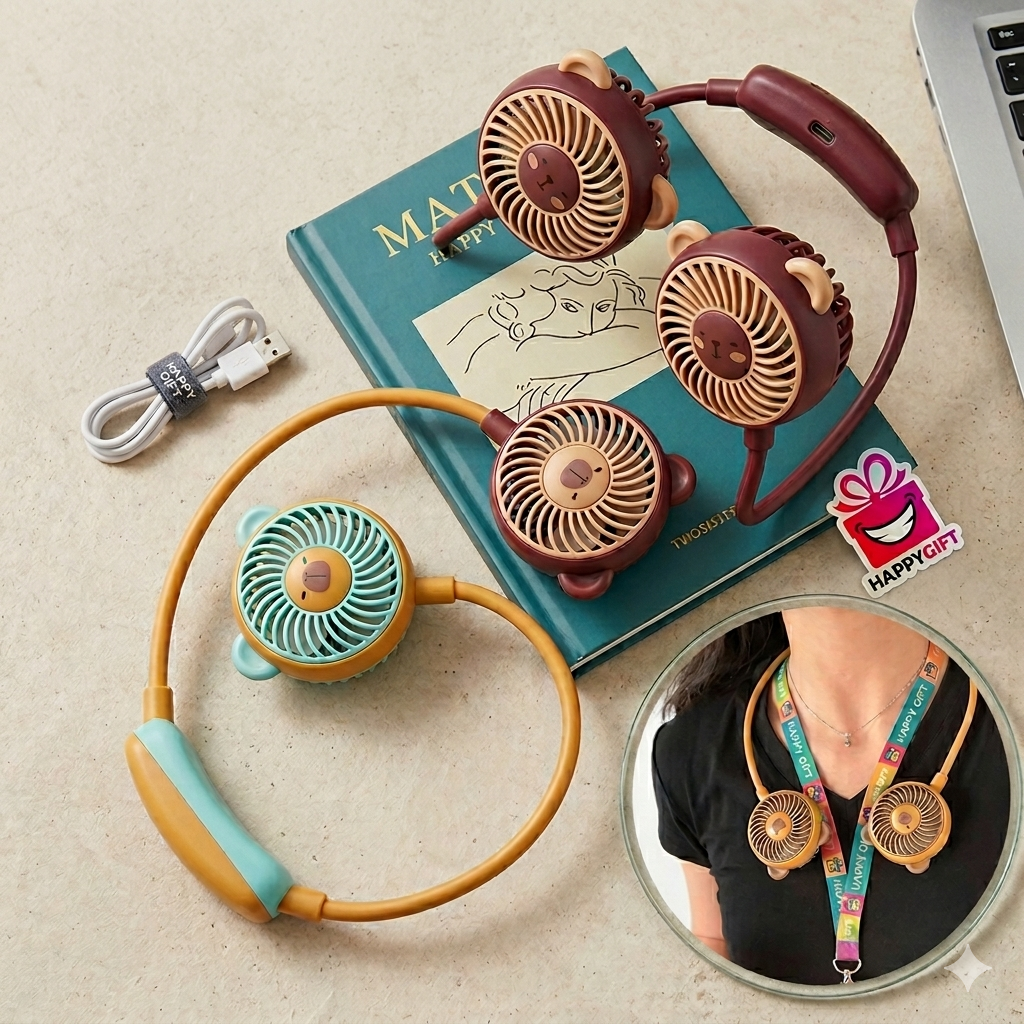Portable Hands-Free Dual Neck Fan – USB Rechargeable