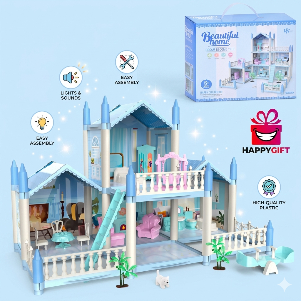 Beautiful Home Luxury Dream Castle Dollhouse Playset with Furniture & Accessories