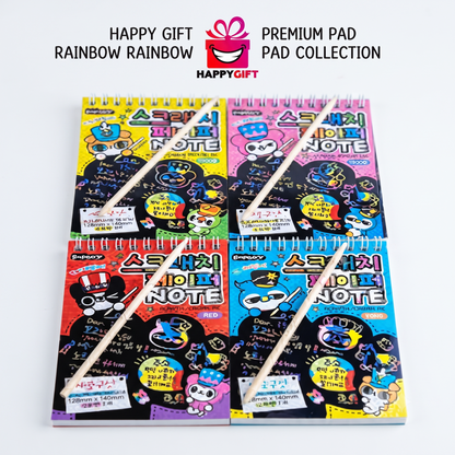 HAPPY GIFT PREMIUM RAINBOW SCRATCH ART PAD COLLECTION – 4-Pack Creative Drawing & Doodle Notebooks