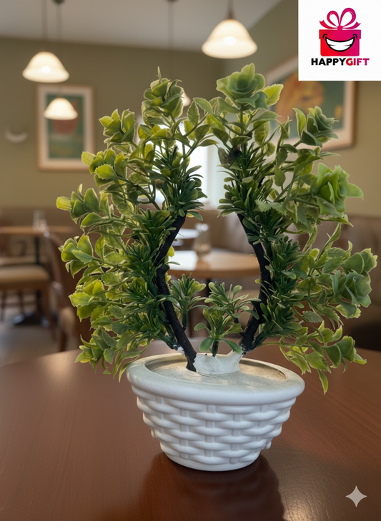Miniature Artificial Topiary Plant in White Basket-Weave Pot