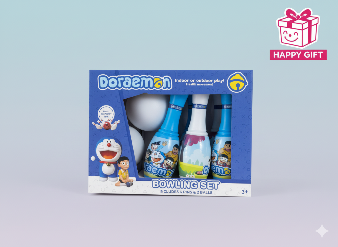 Doraemon Bowling Set for Kids - Indoor/Outdoor Play with 6 Pins & 2 Balls
